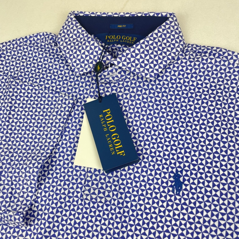 Polo Golf Ralph Lauren Mens Blue Geometric Triangle Pro Fit Polo Shirt Small NWT